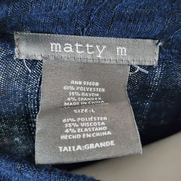 Matty M Sweater Womens Size L Large Solid Blue Ribbed Turtleneck Long Sleeve - Picture 5 of 6